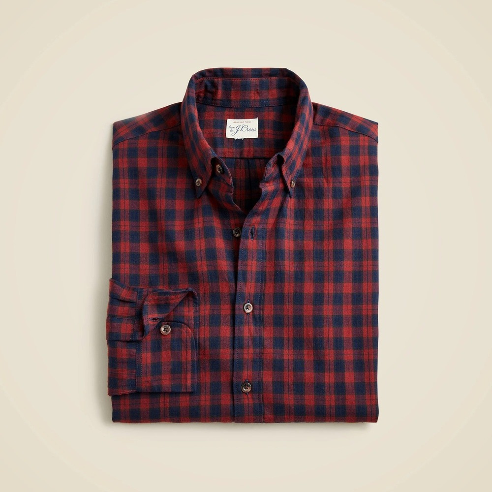 J.Crew Men's Brushed Twill Shirt Medium NWT Navy Red Plaid Classic Fit